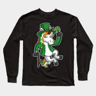 Lucky Irish Unicorn Leprechaun St Patrick's Day Heel Click Long Sleeve T-Shirt